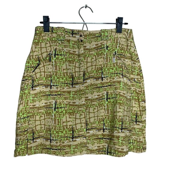 Jamie Sadock Golf Skort Skirt Y2K 2000's Print Tan Green Pockets Women's Size 4 - Picture 1 of 6